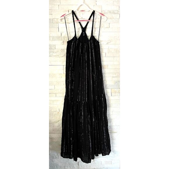 ZARA Black SIlver Metallic Oversized Stripe Maxi Racerback Dress Women's Size XS - Picture 8 of 10